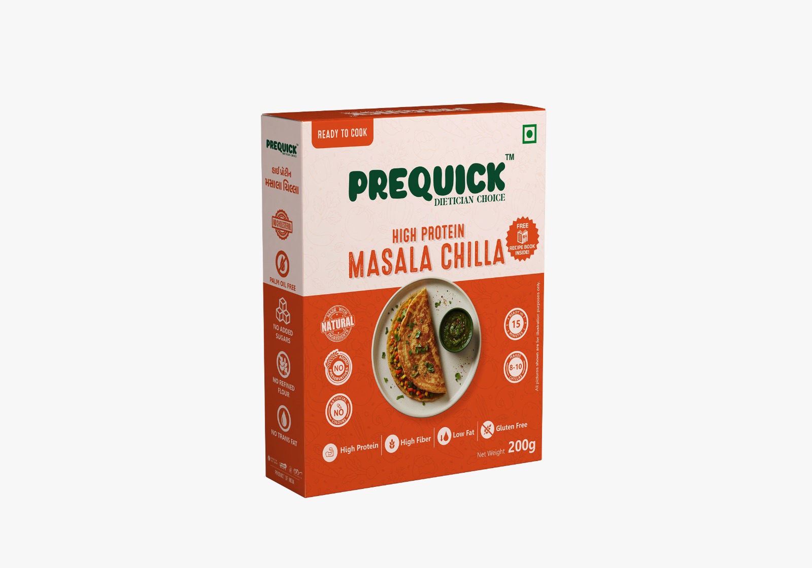 PREQUICK High Protein Masala Chilla Mix 200g | Instant Ready-to-Cook Gluten-Free Chilla Mix