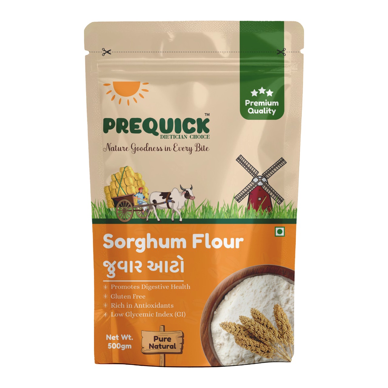 PREQUICK Sorghum Flour (Jowar Atta) 500g | Gluten Free & High Fiber Flour